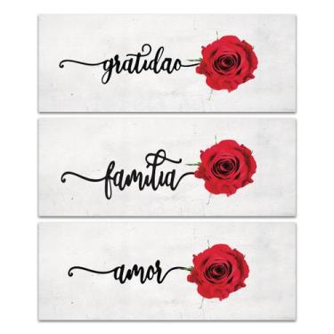 Imagem de Kit 3 Placas Decorativas Frase Gratidão e Amor 40x15 cm Mdf - Art Prin