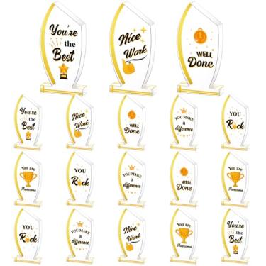 Imagem de Treela 18 peças presentes de prêmios de agradecimento de funcionários a granel pequenos troféus de acrílico mini placa de agradecimento presentes para reconhecimento adultos estudantes sala de aula