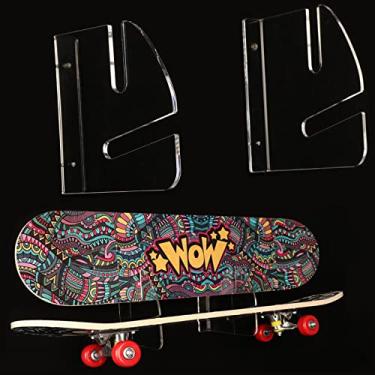 Imagem de WLSANX Rack de skate suporte de parede rack de exibição de skate suporte de parede rack de armazenamento de skate para exibição de deck de skate e efeito flutuante de armazenamento (transparente 1 par)
