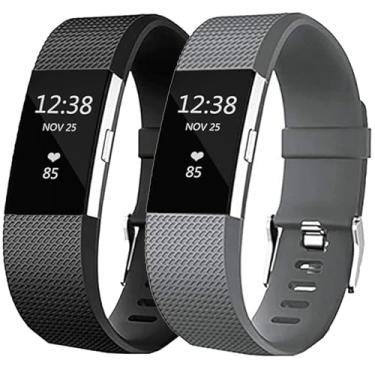 Imagem de Pacote com 2 pulseiras de substituição para Fitbit Charge 2 para mulheres e homens, macias, respiráveis, esportivas, ajustáveis, Fitbit Charge 2 (P de 14 a 17 cm, preto/cinza)
