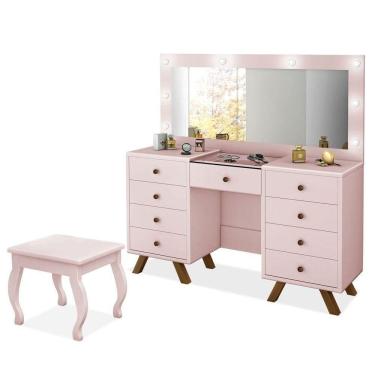 Imagem de Penteadeira 9 Gavetas Com Banqueta Cristal Rosê