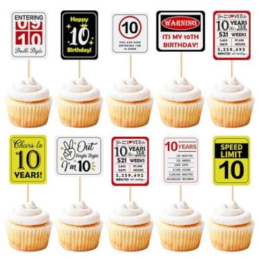 Imagem de 36PCS 10th Birthday Cupcake Toppers Cheers to 10 Years Out Single Digits I'm 10 Speed Limit 10 It's My 10th Birthday Cupcake Picks Girl Boy Birthday Party Anniversary Party Decorations Supplies
