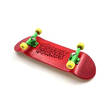 Imagem de SPITBOARDS 32 mm Fingerboard Complete Real Wood Set-Up (Pre-Assembled, 5-Layers), Trucks with Lock Nuts, Bearing Wheels, Foam Grip Tape, (Deck: Red, Trucks: Green, Wheels: Yellow)