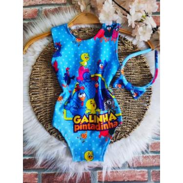 Imagem de Bodys Menina Infantil Temático Galinha Pintadinha Azul +Tiara - AUREA,