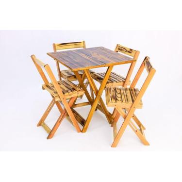Imagem de Jogo De Mesa Premium 70x70 C/4 Cadeiras Madeira Dobrável Bar Mel queim