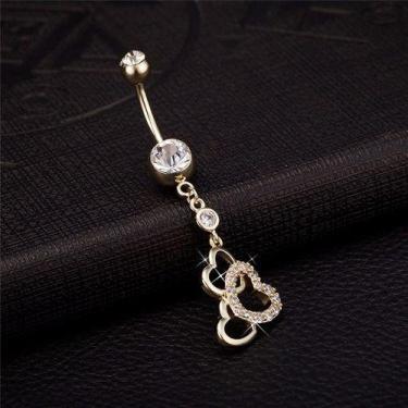 Imagem de Piercing De Umbigo Dourado Coração Pendurado Folheado Ouro - De Castro