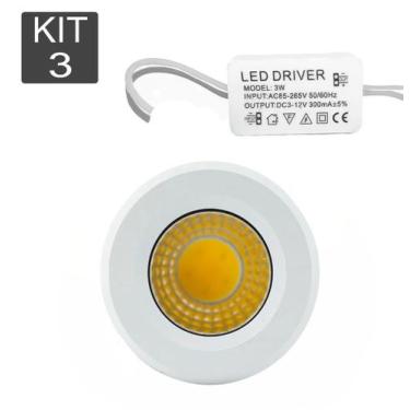 Imagem de Kit 3 Mini Spot Embutir Para Moveis Redondo 3w 3000k - CTB