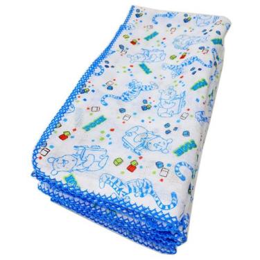 Imagem de Fralda De Pano Bebê Do Pooh 70x70cm com Crochê - Dugu, 5 Fraldas Azul 