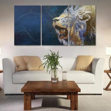 Imagem de Quadros mosaico tigre e leão med. 105x65 ps 2mm adesivo fosco borda in