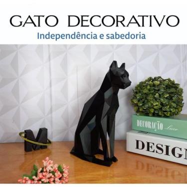 Imagem de Estatueta Gato Sentado deitado Geométrico Decoração ( Low Poly ) Estát