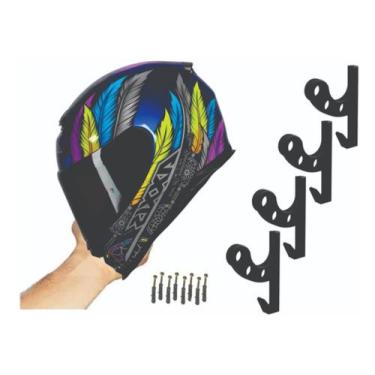 Imagem de Kit 4 Suporte De Parede Para Capacete Com Gancho Azul - 3D Art