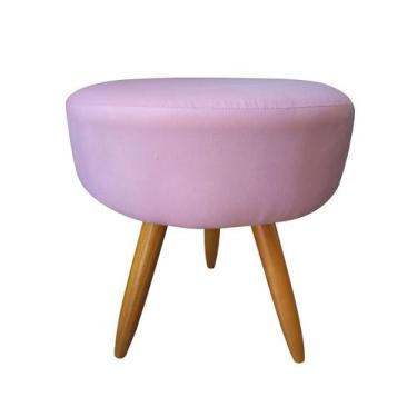 Imagem de Puff Puf Decorativo Lavínia Redondo Suede Rosa Pés Palito Madeira Mz D