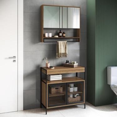 Imagem de Gabinete com Espelheira Banheiro 80cm 4 Portas e Toalheiro - Placa e P