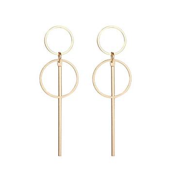 Imagem de Brincos pendentes geométricos de argola de duplo círculo simples 8 brincos de gota de borla com nó infinito para mulheres joias