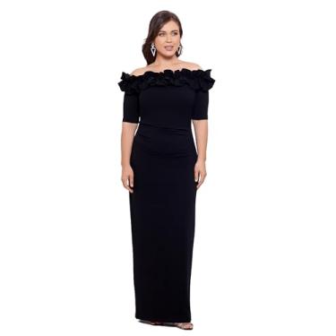 Imagem de Xscape Vestido de crepe feminino plus size longo tomara que caia com babados, Preto, 21 Plus Size