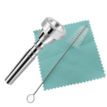 Imagem de CashBeat Conjunto de bocal de trompete 3C, latão banhado a prata, iniciante a profissional, durável e confiável, com escova de limpeza e pano de polimento prata