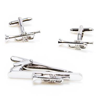 Imagem de MRCUFF Trumpet Abotoaduras Musicais Par de Abotoaduras e Clipe de Gravata na Apresentação Caixa de Presente e Pano de Polimento