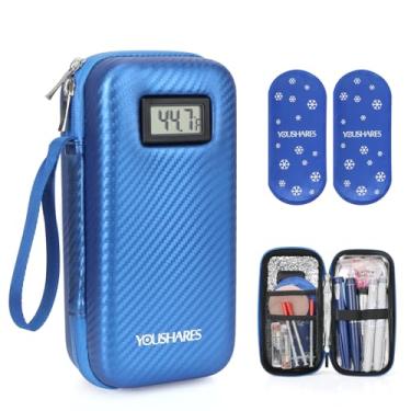 Imagem de YOUSHARES Estojo de viagem para refrigerador de insulina com visor de temperatura - Mantenha o medicamento fresco durante a viagem, estojo de viagem para diabéticos aprovado pela TSA com 2 bolsas