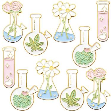 Imagem de 10 broches esmaltados fofos de desenho kawaii com broches em tubo de teste, alfinetes de plantas estéticos, conjunto para jaquetas, alfinetes esmaltados para mochilas, roupas, bonés, bolsas