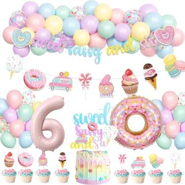 Imagem de Hombae Sweet Sassy And Six Birthday Decorations, 6th Birthday Party Decorations for Girls, Donut Birthday Party Supplies with Banner Cake Toppers Foil Balloon for 6 Year Old Sweet Party