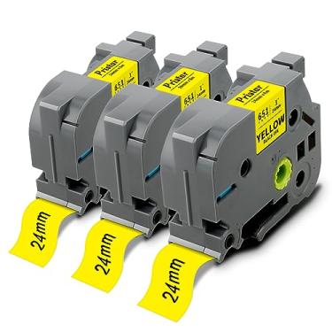 Imagem de Pristar TZe-651 Fita de etiqueta preta sobre amarela de 2,5 cm compatível com fita TZ laminada Brother 24 mm 0,94 TZe651 TZ651 Amarelo Trabalho com P Touch Label Maker PT-P710BT PT-D600 PT-P750W