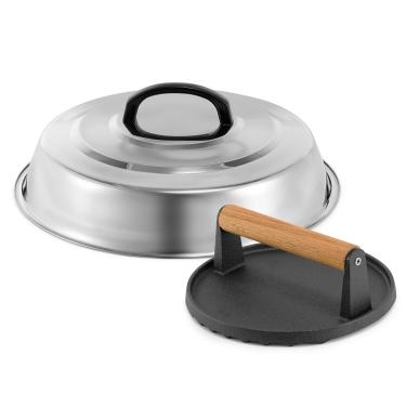 Imagem de Acessórios para churrasco 30,5 cm Capa redonda de aço inoxidável – Kit de prensa redonda de ferro fundido para grelhar hambúrguer, bacon bife, melhor para grelhar Blackstone Camp Chef