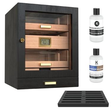 Imagem de CASE ELEGANCE Luca Umidor Cabinet Stores 80-100, caixa de umidificador de charuto com cedro espanhol, visor de vidro, sistema de umidificação fácil, higrômetro digital - preto