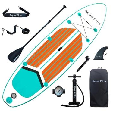 Imagem de Aqua Plus SUP inflável de 15 cm de espessura para todos os níveis de habilidade, prancha de stand up, remo, bomba de dupla ação, mochila de viagem ISUP, trela, alça de ombro, jovem, prancha inflável