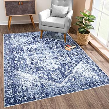 Imagem de Bloom Rugs Tapete lavável antiderrapante 9,5 x 1,5 m - Tapete de área tradicional azul/marfim para sala de estar, quarto, sala de jantar e cozinha - Tamanho exato: 9,5 x 1,5 m