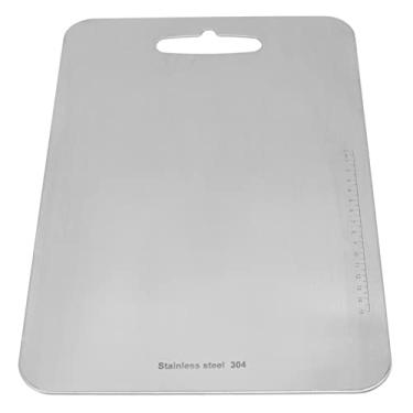 Imagem de YYQTGG Tábua de corte de aço inoxidável, tábua de corte dupla face para cozinha, tapete de corte para carne, frutas e legumes, várias tarefas culinárias (25 x 36 cm)