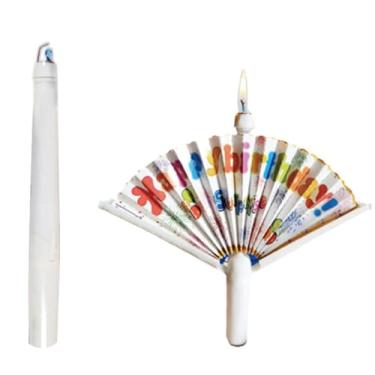 Imagem de Vela de aniversário para fãs de papel, vela de aniversário de palhaço com música flabellum surpresa, truque de mágica, reluzente, infantil, enfeite de vela de feliz aniversário, artigos de festa,