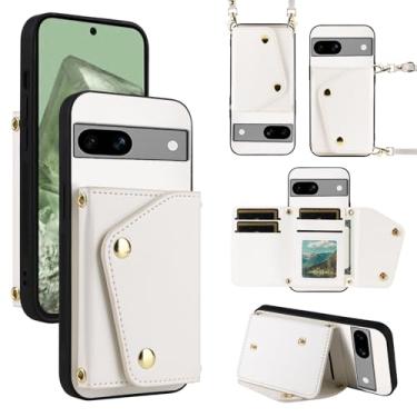 Imagem de Dibosom Capa carteira de luxo para Google Pixel 8A 5G com 5 compartimentos para cartão fina e alça de ombro, suporte de cartão de crédito de couro PU, acessórios para celular Pixel8A A8, branca,