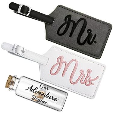 Imagem de Conjunto de 2 peças de etiquetas de bagagem Sr. e Sra. Presentes essenciais para lua de mel, lembrança de areia para lua de mel, etiquetas de bagagem recém-casadas, viagem com jarra de lembrança de