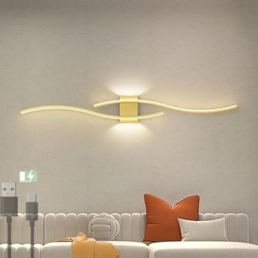 Imagem de Luminária de parede com espelho LED 5000 mAh operada por bateria para interior arandela USB design moderno em forma de onda luminárias de parede lâmpada de parede para sala de estar corredor quarto