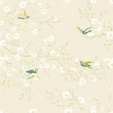 Imagem de VEELIKE Papel de parede Cream Chinoiserie Peel and Stick Vintage Bege Bird Wallpaper para quarto banheiro 48 cm x 900 cm papel de parede floral removível pré-colado bege papel de contato para armários