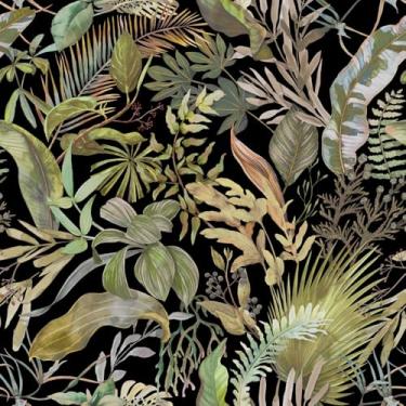 Imagem de Papel de parede de folhas verdes de 45 cm x 300 cm, papel de parede espesso de folhas de selva removível à prova d'água para sala de estar, quarto, banheiro, armário de parede