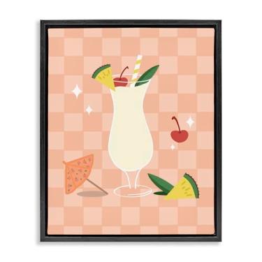 Imagem de Stupell Industries Pina Colada em tela flutuante quadriculada emoldurada design de arte de parede por Anna Quach, moldura flutuante preta, 25 x 31