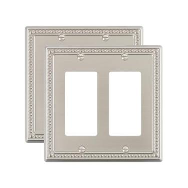 Imagem de TREEWELL Pacote com 2 placas decorativas duplas, placas decorativas para interruptores e tampas de tomada, 2 placas de parede de metal níquel escovado escovado, resistente à corrosão