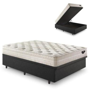 Imagem de Base Box Baú Casal 138x188 Linho Cinza com Colchão Audaz Molas Ensacad