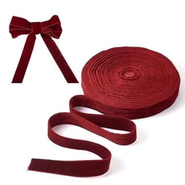 Imagem de Bestewelry Fita de veludo de 12,5 metros de 2,5 m, fita de veludo fina dupla face vintage para buquês, decoração de festa de casamento, faça você mesmo, gargantilha - vermelho escuro