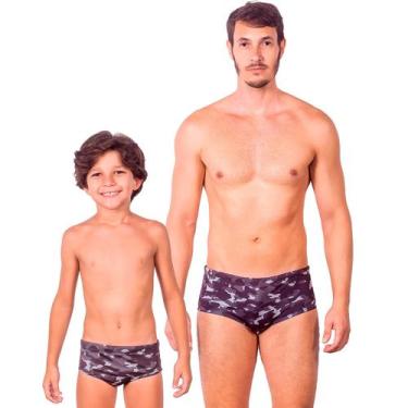 Imagem de Combo pai e filho par sungas camuflagem noturna proteção uv 50+ kauna,
