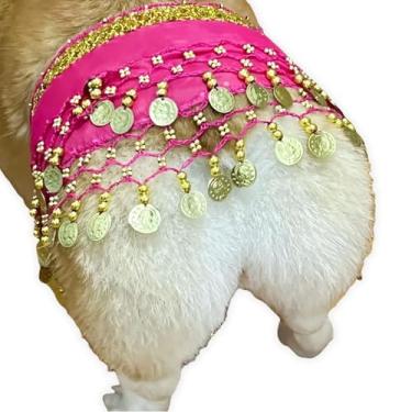 Imagem de CHOWONE Saia de dança do ventre para cães, cortina de quadril com corrente de cintura, roupas para cães Corgi estilo dança do ventre com lantejoulas, roupas de dança para cães de cachorro balançando o