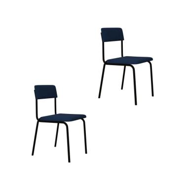 Imagem de Conjunto 2 Cadeiras Estofadas Fixa Empilhável Fit Azul City / Preto Fosco MT