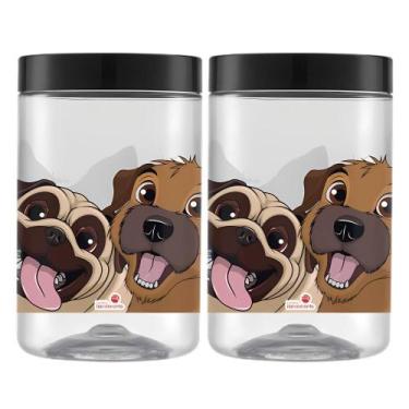 Imagem de 2 Pote Porta Ração Comedouro Cachorro Gato 1,5lt Tampa Rosca - Bandeir