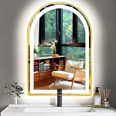 Imagem de TiliKuly Espelho De Arco De Led Com Moldura Dourada De 20 X 30 Polegadas Para Banheiro, Mesa De Parede, Espelho De Penteadeira Com Luzes Antiembaçantes, 3 Cores Reguláveis, Banheiro, 30 Espelhos Ilu