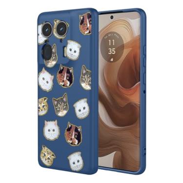 Imagem de HTXWXJC Capa de telefone para Moto Edge 50 Ultra, Motorola Edge X50 Ultra XT2401-2 Capa à prova de choque flexível bumper TPU capa macia padrão gato capa para celular Motorola Edge 50 Ultra Blue Cat