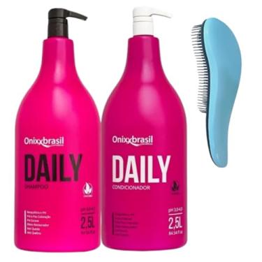 Imagem de Kit Shampoo Condicionador Daily Macadamia Lavatorio Hidratação Reconstrução Antiquebra 2,L Onixxbrasil + Escova Mágica Maze Desembaçara Repara Pontas