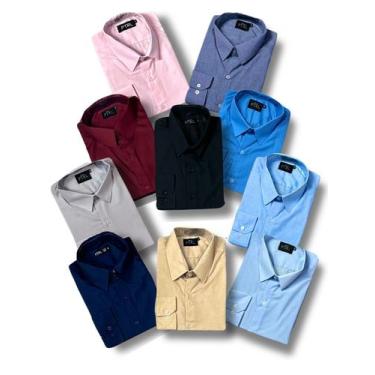 Imagem de KIT 10 peças - Camisa Social Manga Longa Slim e Tipo Linho (sem branco