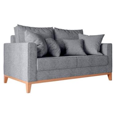 Imagem de Sofá Beny 2 Lugares Com Base De Madeira Élpis Móveis Linho Cinza
