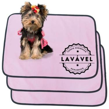 Imagem de Tapetes Higiênicos para Cães  Rosa  Kit 3 Peças 70x50cm  Laváveis e Du